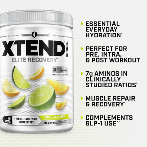 Xtend Original BCAA Powder with Zero Sugar, Lemon Lime Squeeze, 30 Servings