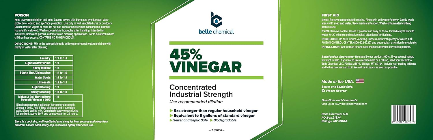 Belle Chemical 45% Pure Vinegar - Concentrated Industrial Grade (4-Gallons)