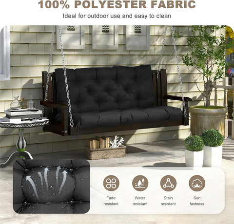 Porch Swing Cushion with Backrest,Waterproof Bench Cushion for Outdoor Furniture,2-3 Seater Replacement Thickened Swing Cushion with Ties,Patio,Outdoor,Backyard and Garden (Black,40x40)