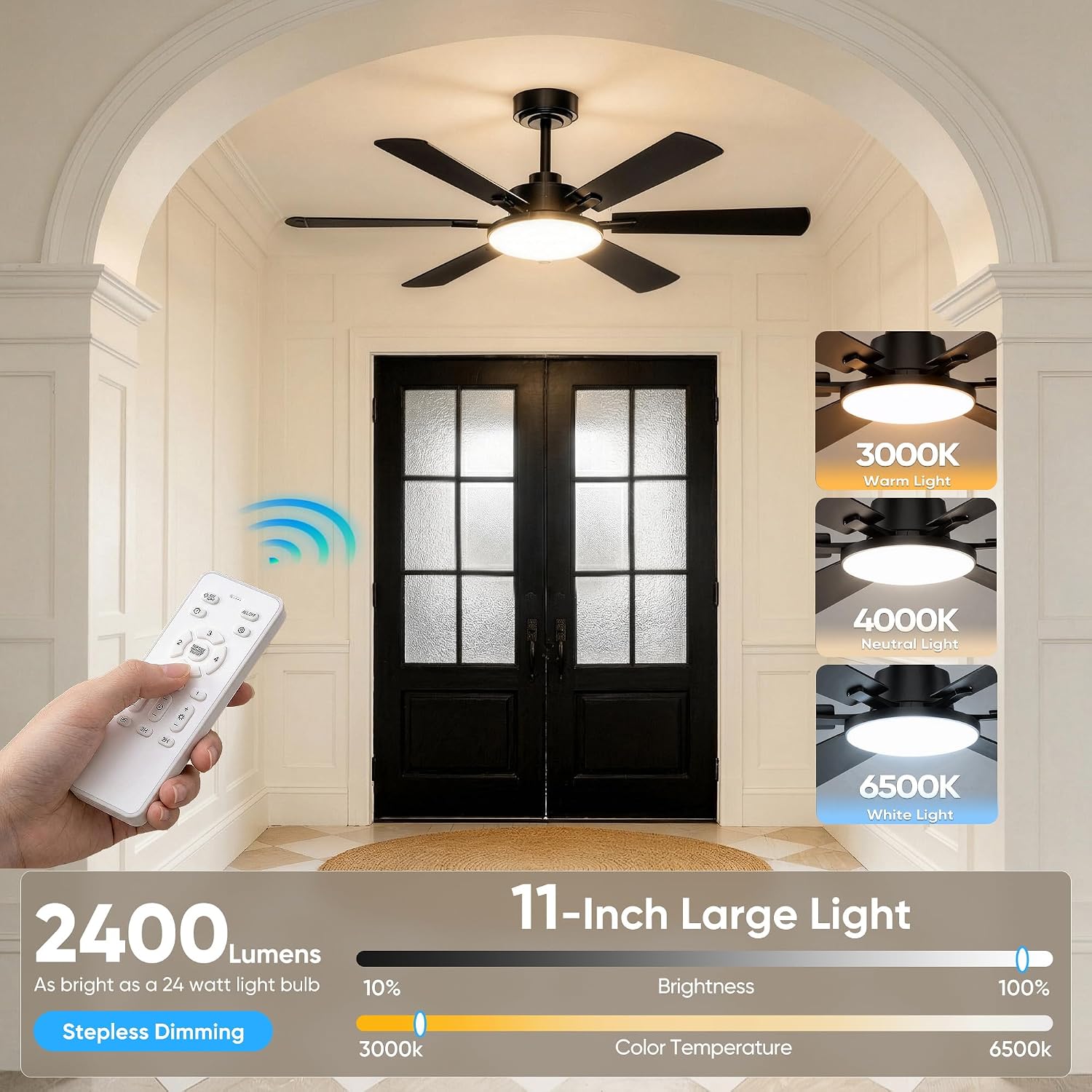 52'' Ceiling Fans with Lights and Remote Control for Living Room