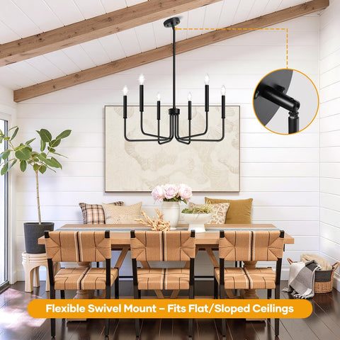Black Chandelier, 6-Light Farmhouse Chandelier for Dining Room Lighting Fixtures Hanging, Industrial Modern Chandelier for Bedroom, Foyer, Hall, Kitchen, Living Room, Entryway (No Assembly Required)