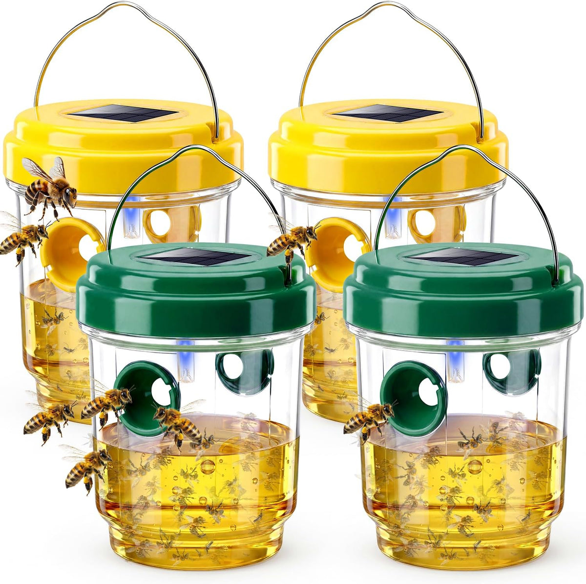 Wasp Trap, Solar Wasp Traps Outdoor Hanging, Yellow Jacket Traps, Carpenter Bee and Hornet Catcher, Reusable Wasp Traps with Led Light, Bee Killer and Wasp Catcher for Outside Patio Backyard Garden