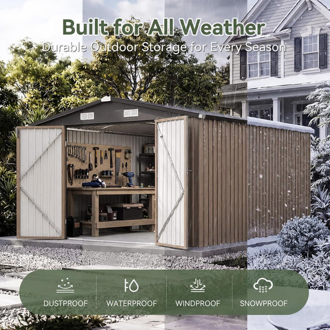 Aoxun10x12 FT Shed Outdoor Storage Shed with Floor Brown
