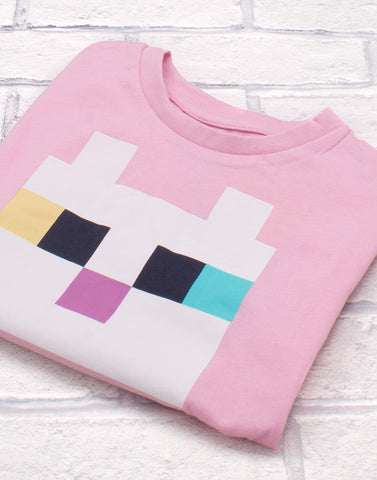 Minecraft T Shirt for Girls | Kids Kitty Front Character Tie Pink Gamer Tee | Childrens Clothing Gaming Merchandise Gifts