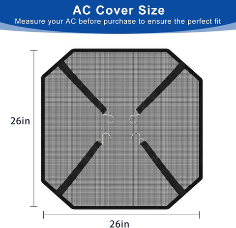 Central Air Conditioner Covers for Outside Units 26'' x 26'', AC Mesh Covers for Outside Unit, AC Unit Cover Outdoor Air Conditioner Condenser Hvac Heat Pump Cover Breathable Top Universal Defender
