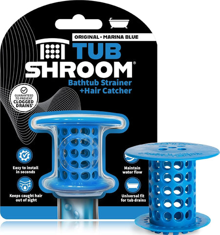 TubShroom Bathtub Drain Hair Catcher – In-Drain Tub Strainer & Clog Prevention Protector, Fits Standard 1.4”–1.75” Tub Drains, Easy Clean, Captures Human & Pet Hair out of Sight (Blue)