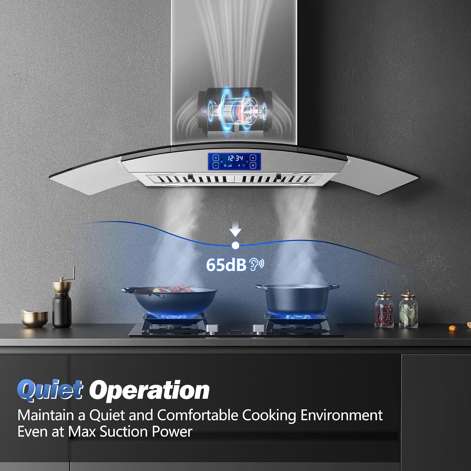 Tieasy Island Range Hood 36 inch 700 CFM Ceiling Mount Kitchen Stove Hood Ducted with Tempered Glass 4 LED Lights Touch Control 3 Speed Fan Permanent Filters