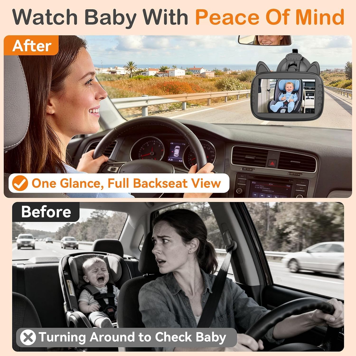 HD 1080P Baby Car Camera: Clear Night Vision for Road Trips & Solo Driving