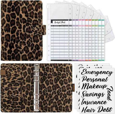 SKYDUE A6 Budget Binder with Zipper Envelopes, Money Organizer for Cash with 12Pcs Expense Budget Sheet & 24Pcs Stickers, Cash Envelopes for Budgeting and Saving