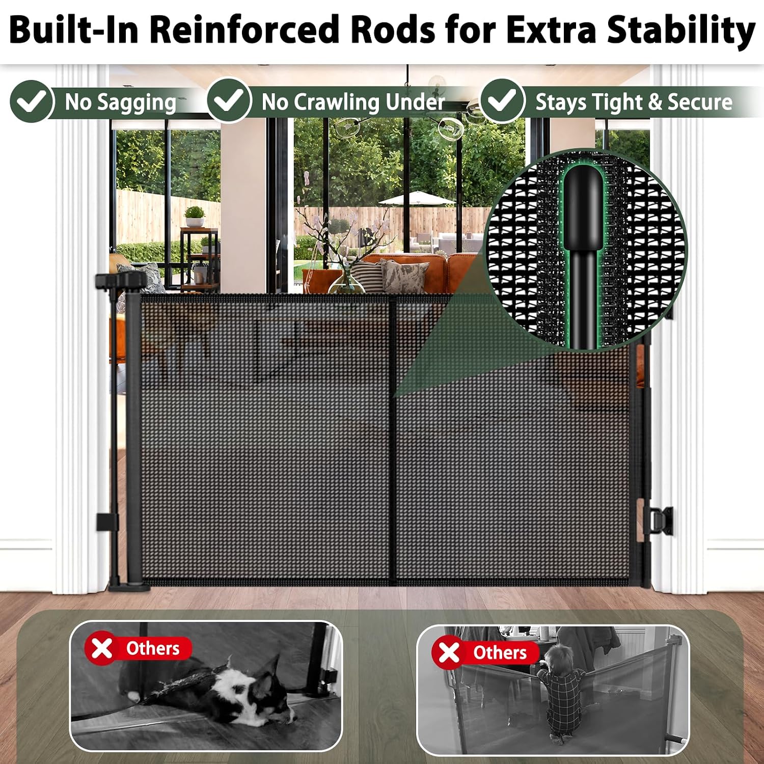 KISKIZ Reinforced 50" Wide Retractable Baby Gates, Prevent Crawling Under