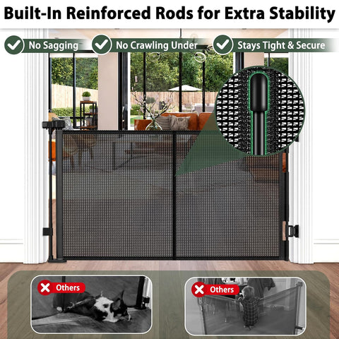 KISKIZ Reinforced 50" Wide Retractable Baby Gates, Prevent Crawling Under