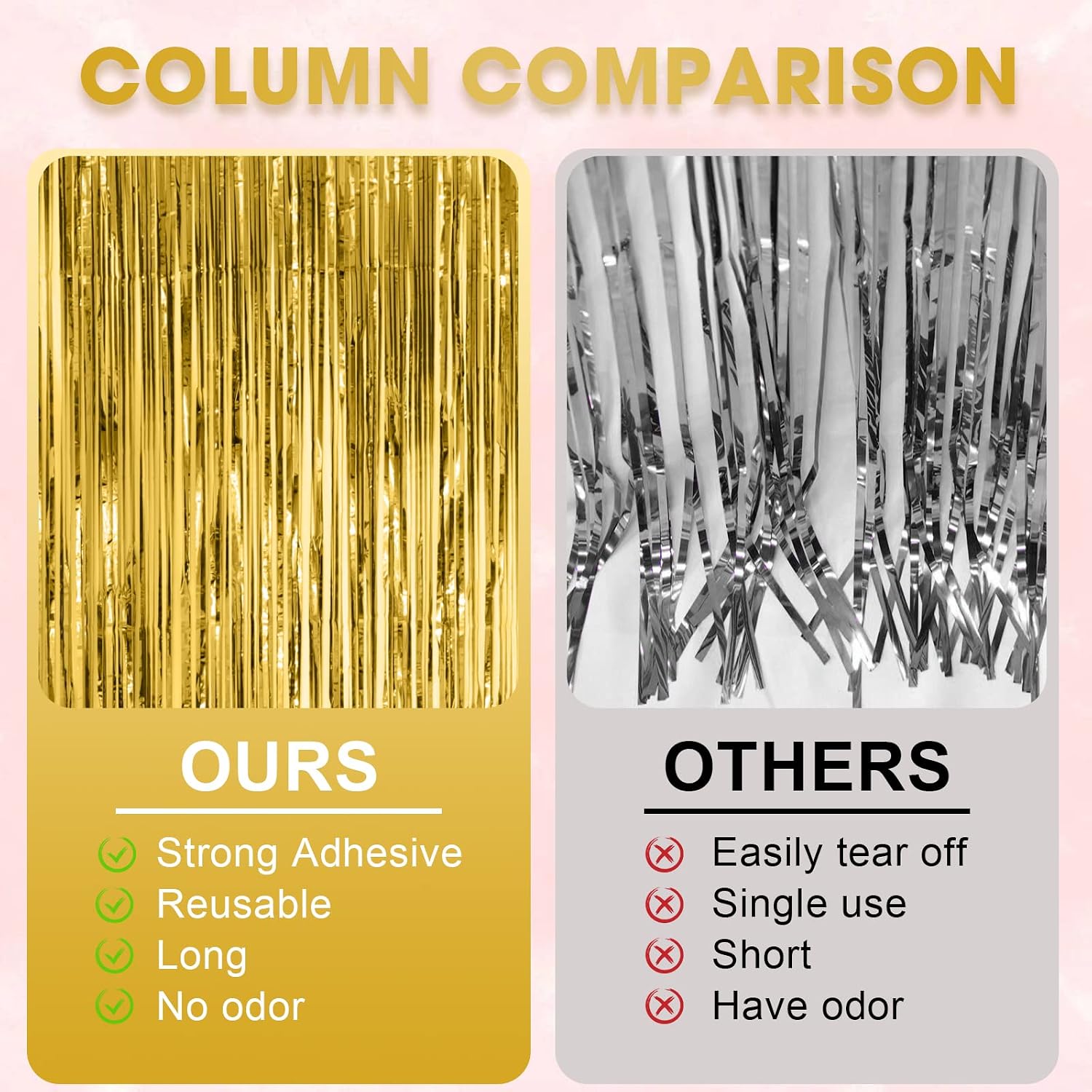 Voircoloria Gold Foil Fringe Backdrop Curtains, 3.3x8.2ft, 3 Pack
