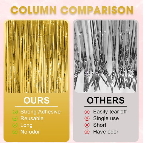 Voircoloria Gold Foil Fringe Backdrop Curtains, 3.3x8.2ft, 3 Pack