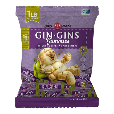GIN GINS Sweet Ginger Gummies Made w/Fresh Ginger 1lb 1Pk