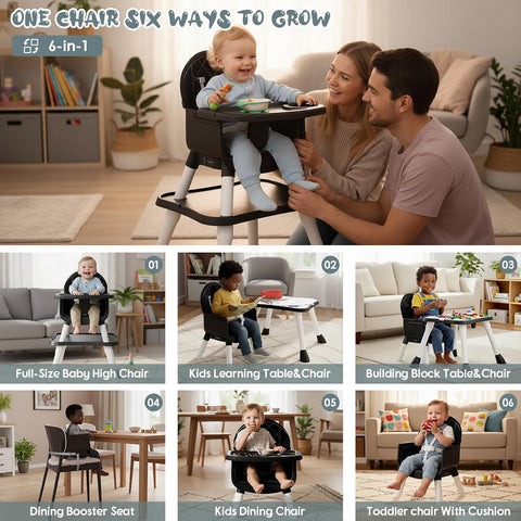UNISWAN 6 in 1 Baby High Chair, Highchair for Babies and Toddlers