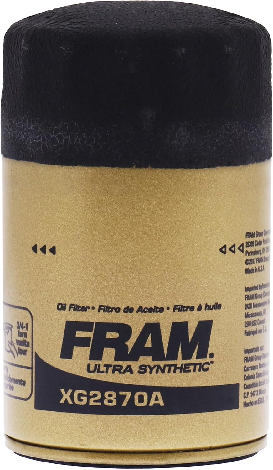 FRAM Ultra Synthetic Automotive Replacement Oil Filter, Designed for Synthetic Oil Changes Lasting up to 20k Miles, XG2870A with SureGrip (Pack of 1)