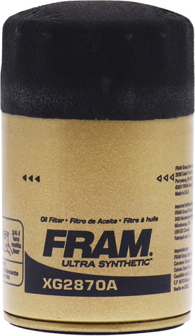 FRAM Ultra Synthetic Automotive Replacement Oil Filter, Designed for Synthetic Oil Changes Lasting up to 20k Miles, XG2870A with SureGrip (Pack of 1)