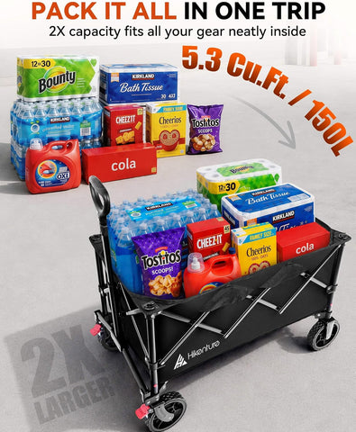 Hikenture Wagons Carts Foldable 330LBS, Heavy Duty Collapsible Wagon