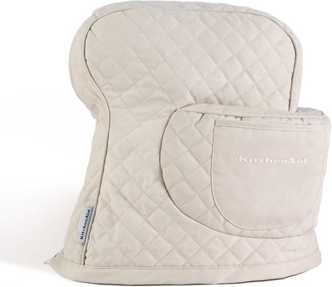KITCHENAID Fitted Tilt-Head Stand Mixer Cover with Storage Pocket, Quilted 100% Cotton,14.4"x18"x10", Milkshake Tan
