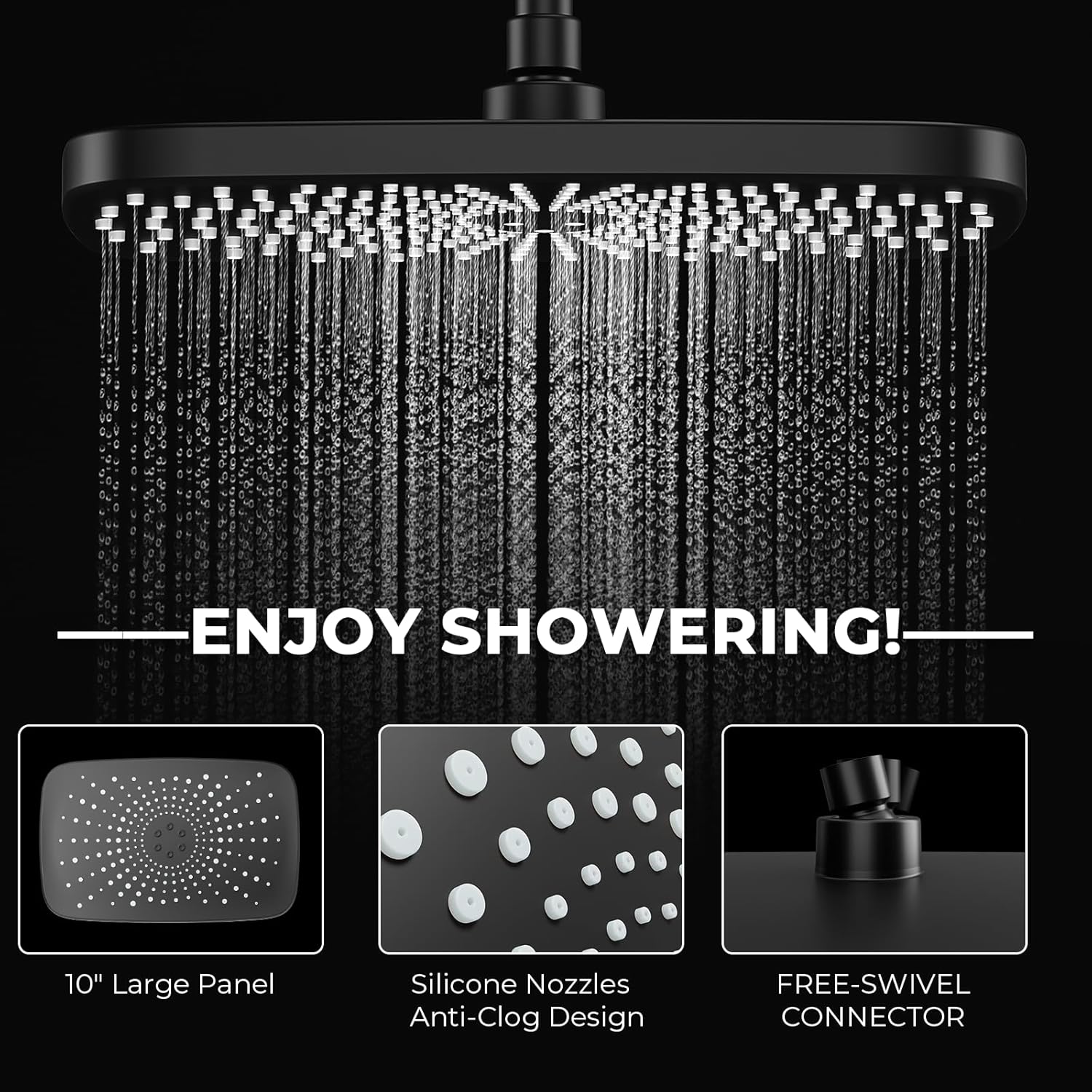 Black Rain Shower Head with Handheld Shower Head, 5 Spray Modes