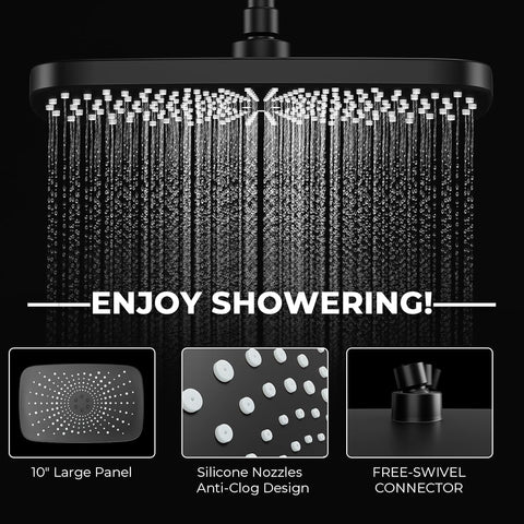 Black Rain Shower Head with Handheld Shower Head, 5 Spray Modes