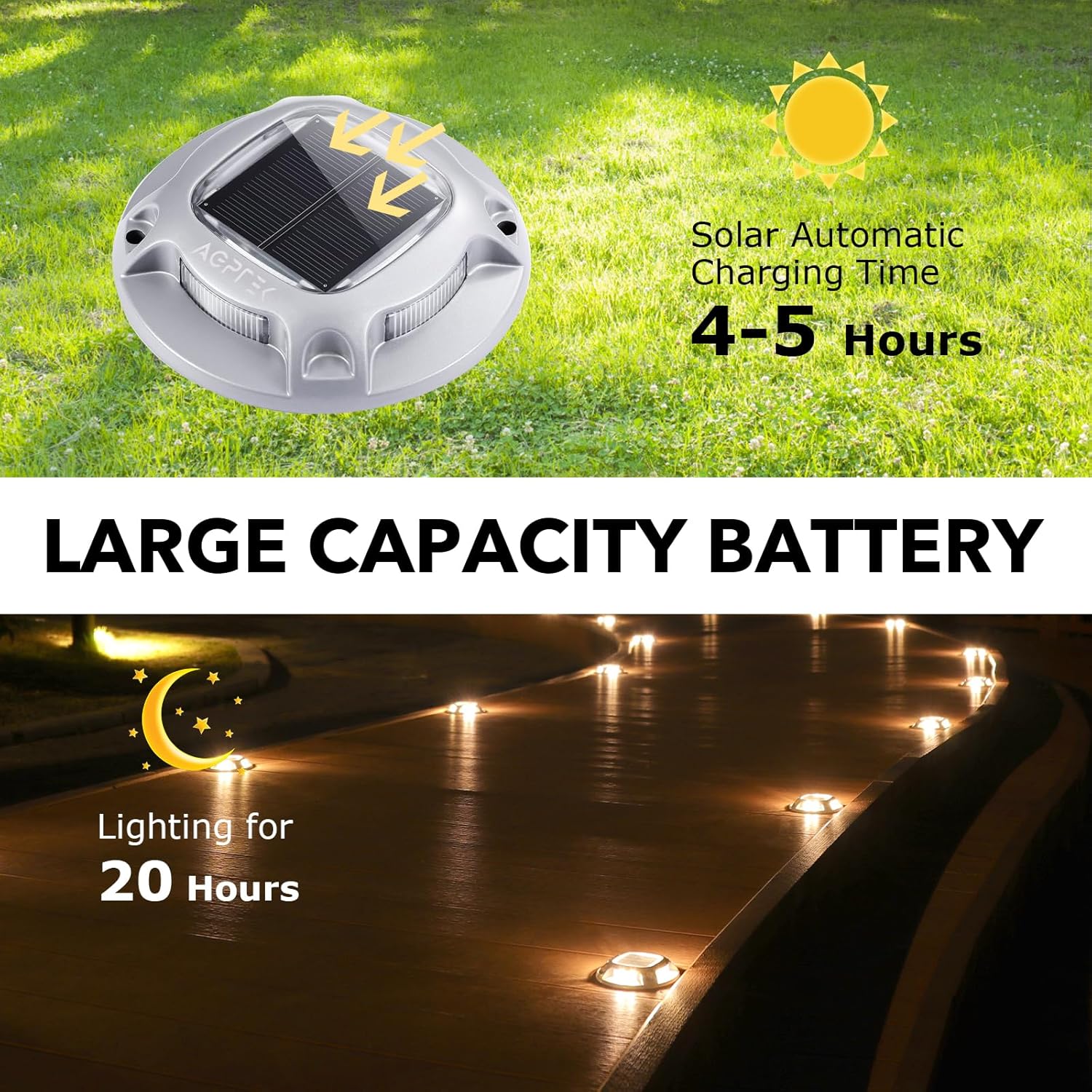 AGPTEK Solar Driveway Lights Outdoor 12 Pack, 2 Color Modes LED Deck Dock