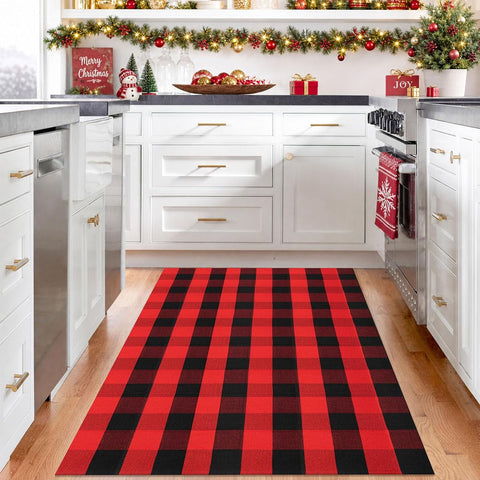 IOHOUZE Christmas Buffalo Plaid Outdoor Rug 4x6, Washable, Red Black