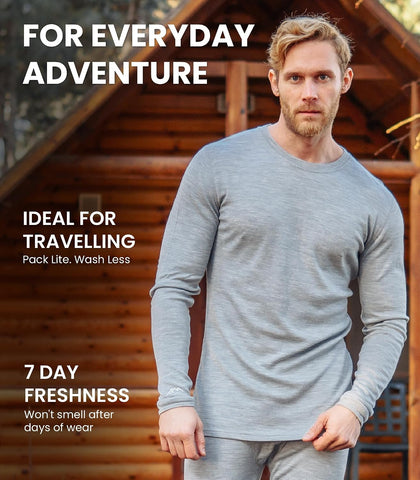 100% Merino Wool Base Layer Mens - Long Sleeve Thermal Shirts with Socks