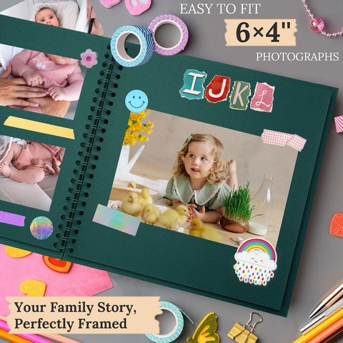 Scrapbook Photo Album 8"x8" 20 Sheets 40 Pages Hardcover Kraft Paper Green
