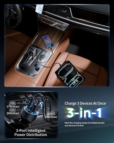 USB C Car Charger, 3Port 67W Dual USBC & USB-A Car Phone Fast Power Adapter