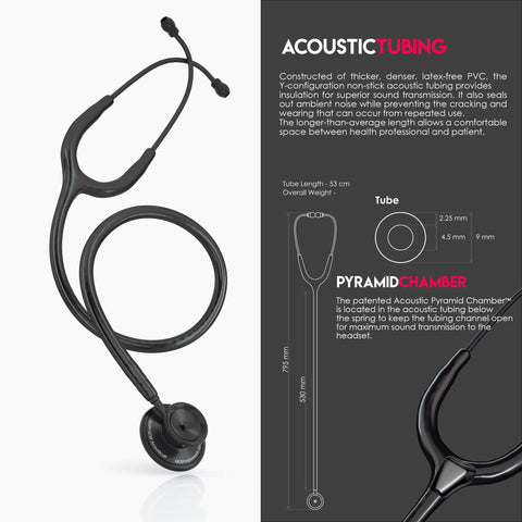 MDF Instruments, Acoustica Lightweight Stethoscope for Doctors, Nurses, Students, Home Health Use, Adult, Dual Head, Black Tube, Black Chestpiece-Headset, MDF747XPBO