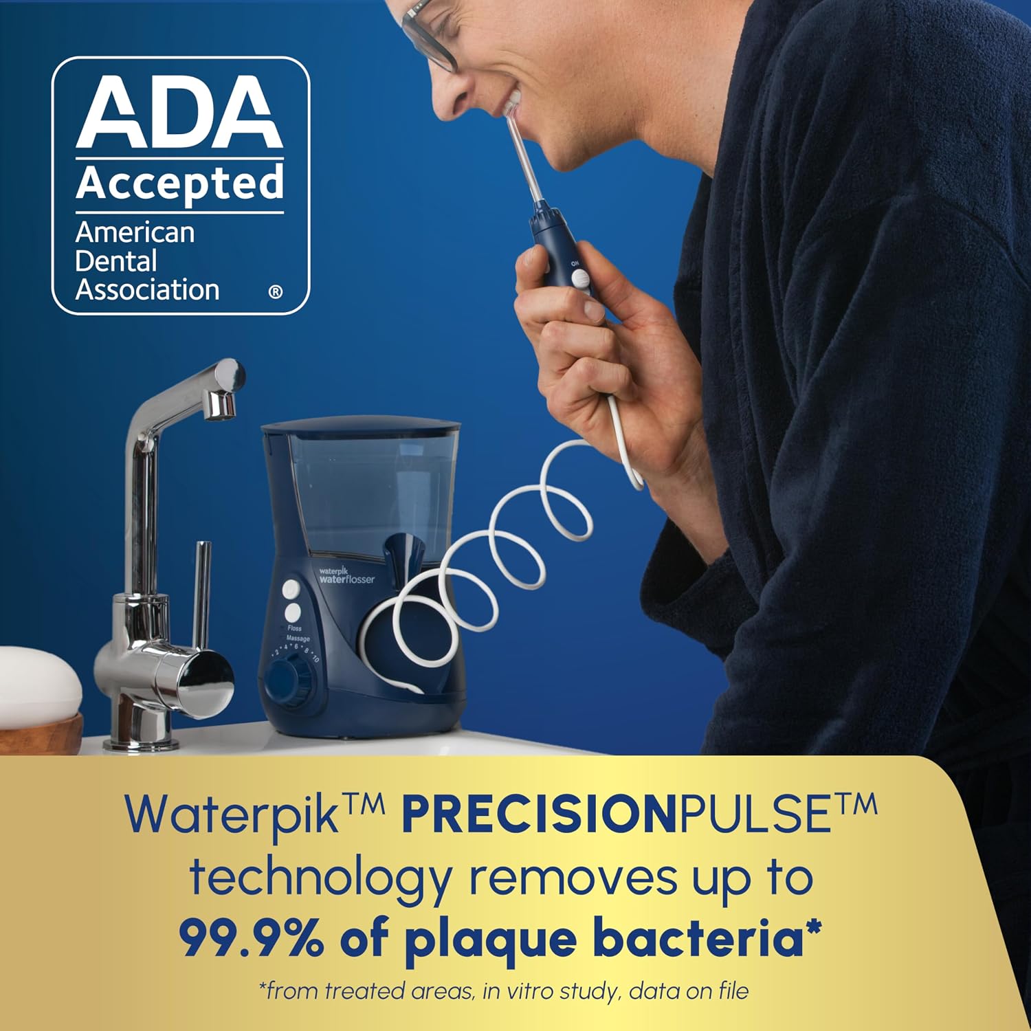 Waterpik Aquarius Countertop Water Flosser with 10 Settings, 7 Tips, Blue