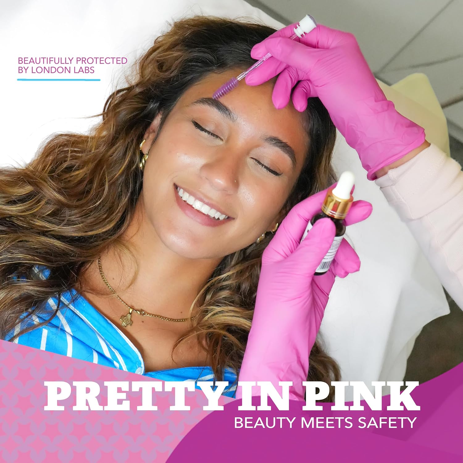 London Labs 4 Mil Pink Nitrile Gloves–Disposable Latex Free & Powder Free–Chemical Resistant, Rubber Gloves, Nial Supplies