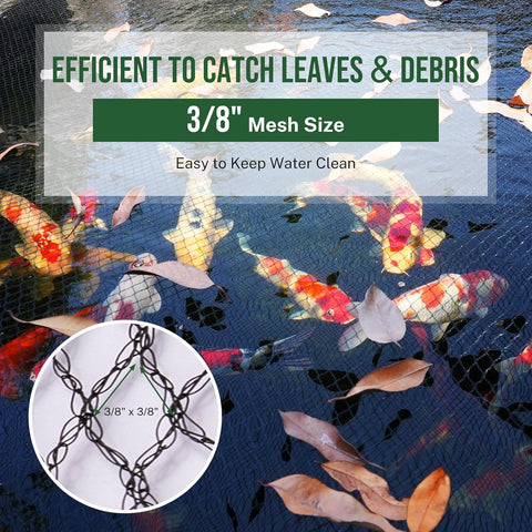 Pond Netting for Koi Ponds, 7 x 10ft Koi Pond Net Cover, Durable & Sturdy Pond Netting Cover for Leaves, Protect Koi Fish Against Herons, Raccoons, Cats & Predators, 12pcs Stakes Included