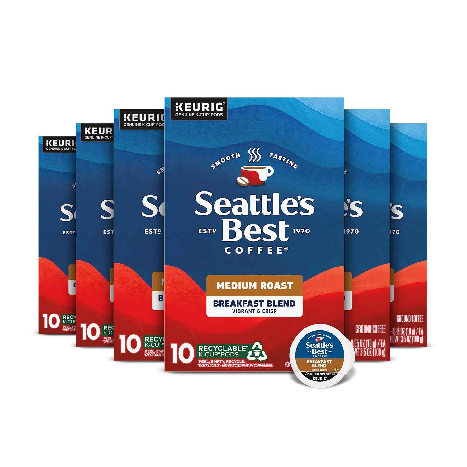 Seattle's Best Coffee K-Cup Pods Breakfast Blend Medium Roast, 6 Boxes 60 Pods | 100% Arabica K-Cup pods for Keurig brewers; Seattle's Best Coffee Breakfast Blend medium roast; 6 boxes, 60 pods total