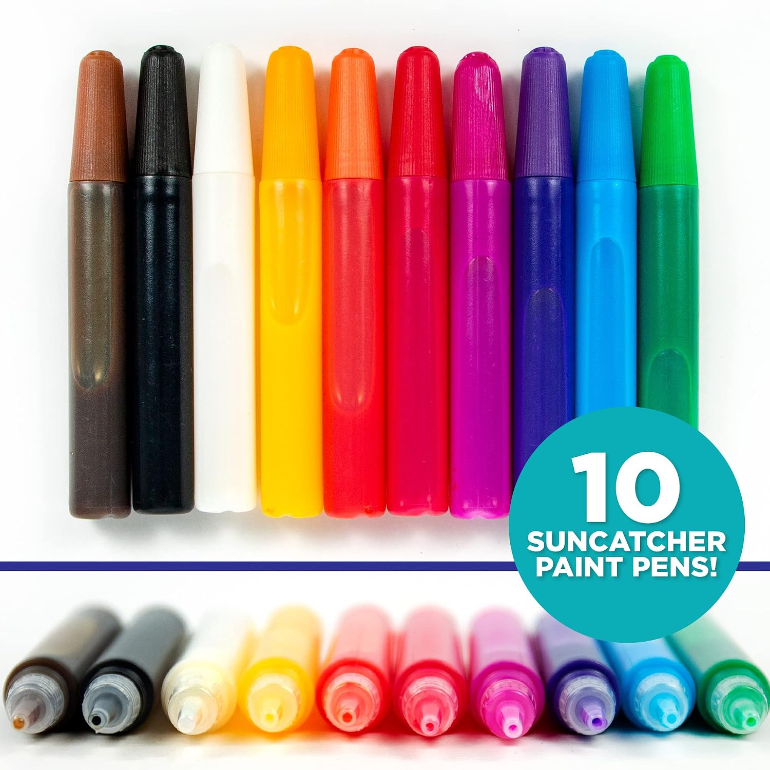 Horizon Group USA 10-Pack Suncatcher Art Pens – 10 Colors, 10ML Each – Kids’ Window Art Supplies, Refill Pens for Suncatchers, Arts and Crafts Activity
