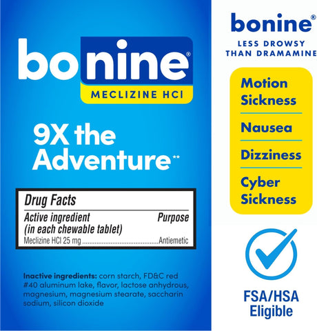 Bonine Meclizine HCl Motion Sickness Relief, Non-Drowsy, 16 Ct