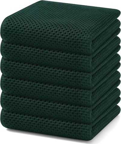 Homaxy 100% Cotton Waffle Weave Kitchen Dish Towels 6-Pack, Blackish Green