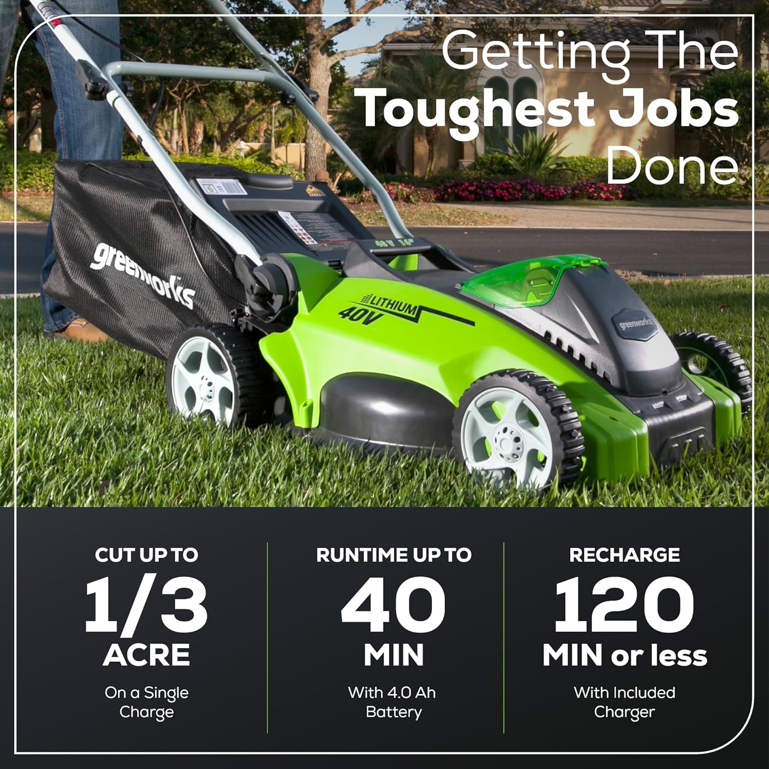 Greenworks 40V 16in Push Lawn Mower, 4.0 Ah Battery and Charger