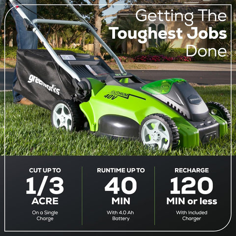 Greenworks 40V 16in Push Lawn Mower, 4.0 Ah Battery and Charger