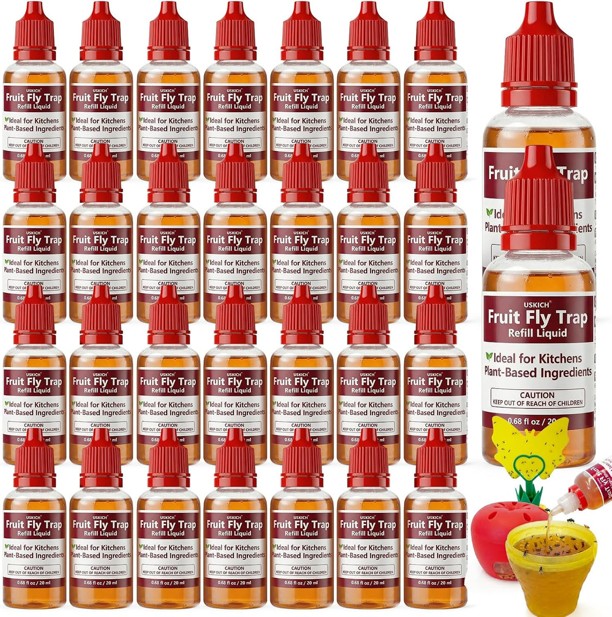 30 Pack Fruit Fly Trap Refill Liquid, 0.68oz/ Bottle, Liquid Fly Traps Refill for Indoors,Effective Lure Refill Gnat Catcher for Home Kitchen Use,Non Toxic Safe Near Food