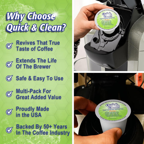 Quick & Clean [18-Pack] Cleaning Pods - K Cup Cleaner Pods for Keurig - 2.0 Coffee Machine Compatible, Removes Stains, Non-Toxic and Eco-Friendly