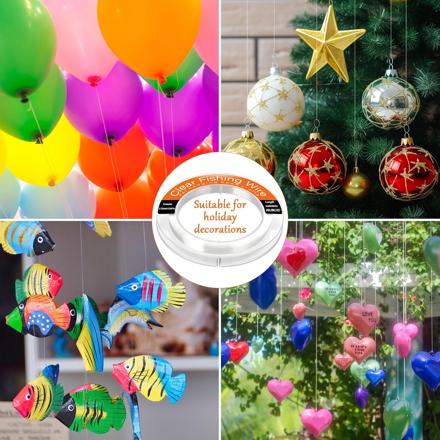 Fishing Line Wire, Clear Monofilament Fishing Line Wire, Nylon Clear Invisible String for Fishing and Hanging Balloons Garland Crafts Decorations WUINOID