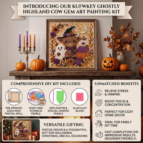 Halloween Ghost Pearl Painting Kit for Adults,Highland Cow Diamond Art Kits