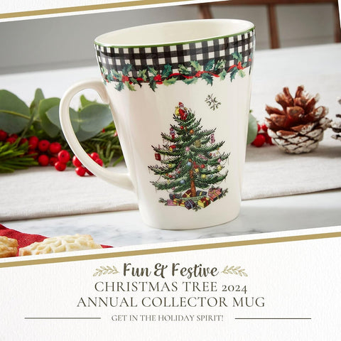 Spode – Christmas Tree Christmas Tree 2024 Annual Mandarin Mug, Checkered – 14 Qt
