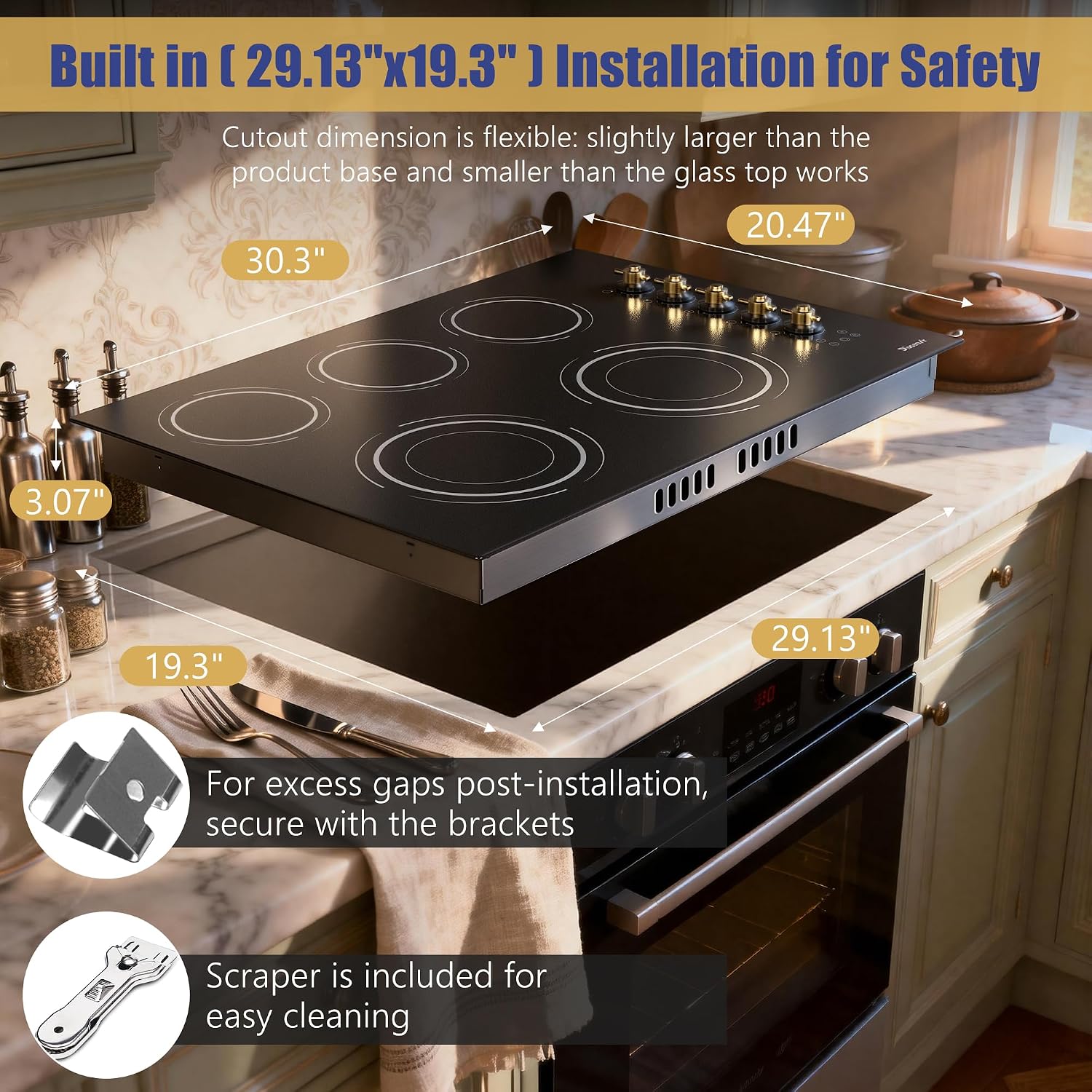 Upgraded 30" Electric Cooktop 8600W High Power Built-in 240V