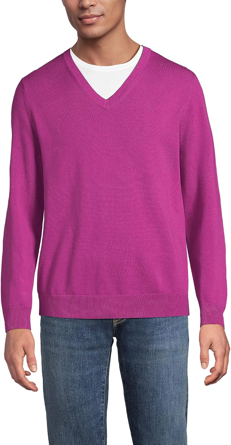 Lands' End Men's Fine Gauge Cotton V Neck Sweater