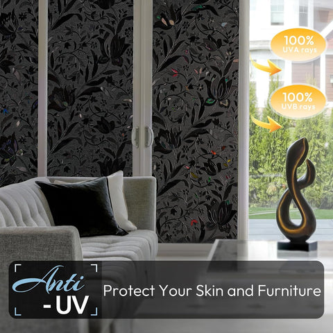 rabbitgoo Total Blackout Window Film, Black Privacy Cling, 17.5" x 157.4"
