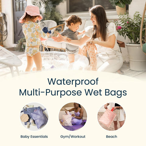 Tiny Twinkle Mess Proof Wet Bags | 2-Pack Reusable Waterproof Wet Bags for Swimsuits | Baby Clothes | Travel & Diaper Bag (Boho Rainbow)