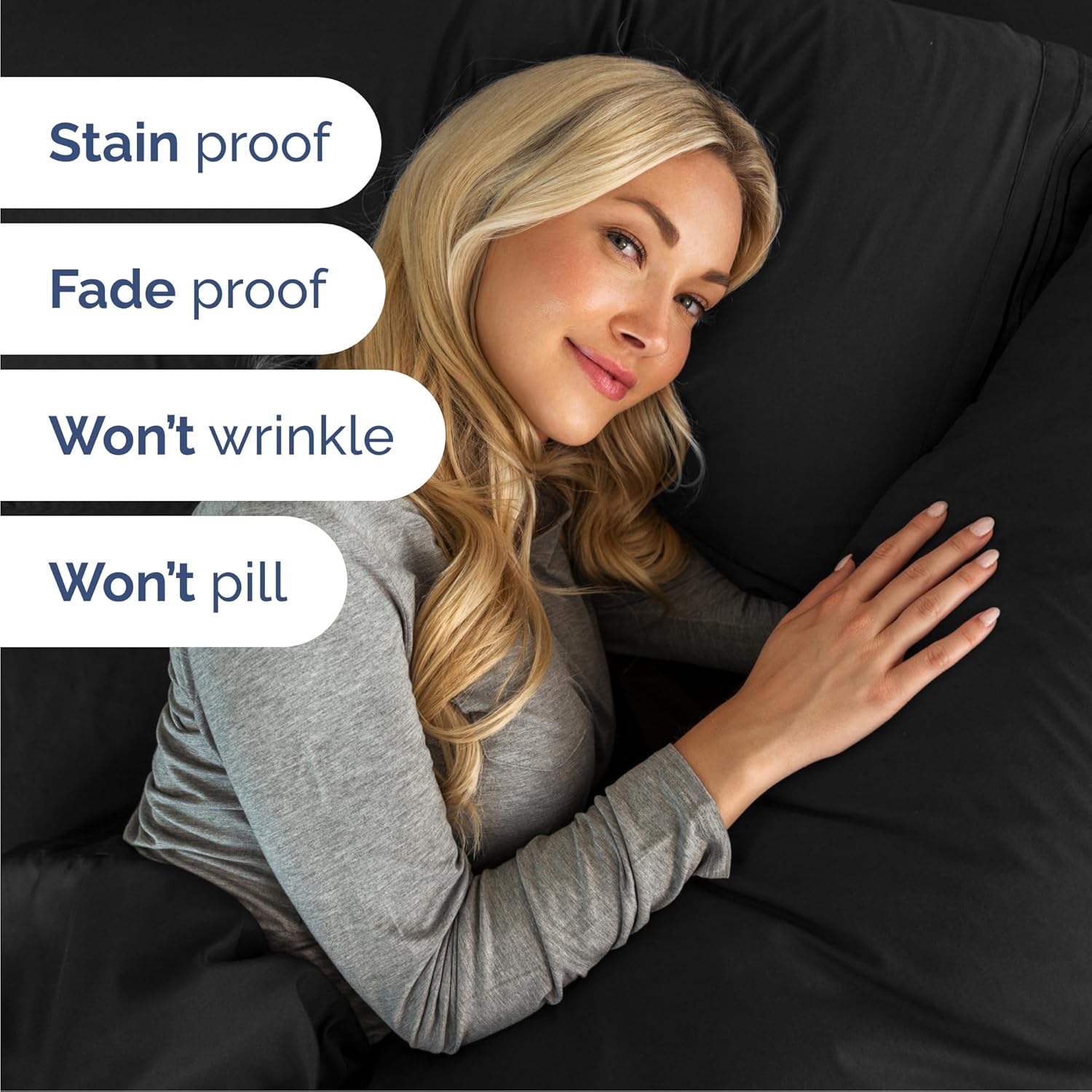 Queen Size 4 Piece Sheet Set - Comfy Breathable & Cooling Sheets - Black